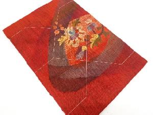 未使用品　手織り真綿紬　唐花模様織り出し　名古屋帯